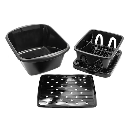 Camco SINK KIT W/DISH DRAINER, DISH PAN & SINK MAT, BLACK 43518